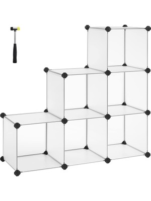 Takılabilir Raf, Plastik Raf, Dıy Küp Raf, Basamaklı Raf, Raf Sistemi, 6 Bölme, Oyuncaklar, Ayakkabılar, Kitaplar, Oturma Odası, Çocuk Odası, Yatak Odası, 93 x 31 x 93 Cm, Beyaz LPC111S