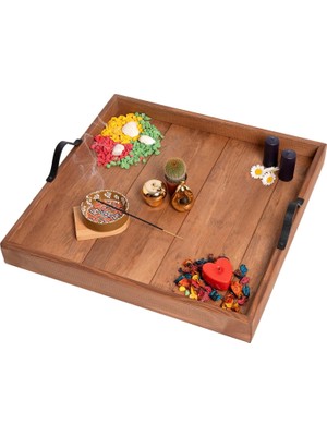 Ahşap Servis ve Sunum Tepsisi Ceviz Renk - 60X60 cm