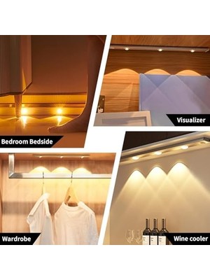 3 Led'li Şarjlı Dolap Altı Aydınlatma, Hareket Sensörlü, 3 Modlu, Yapışkanlı, Delme Gerektirmez, Slim Beyaz Kasa, Dekoratif, Kısılabilir Gece Lambası,, Dolap, Merdiven Lambası 40 cm