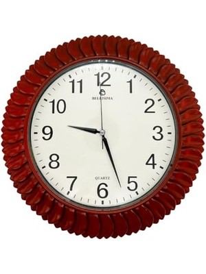 BL-1074 Serisi Klasik Kadran Yaprak Desenli Sessiz Akar 30 cm Duvar Saati Kırmızı