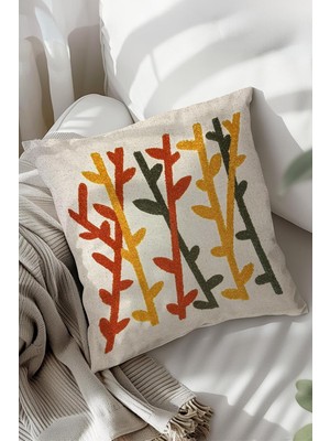 Bambu Nakışlı Dekoratif Kırlent Kılıfı, Panç Kırlent ve Yastık Kılıfı, 44X44 cm