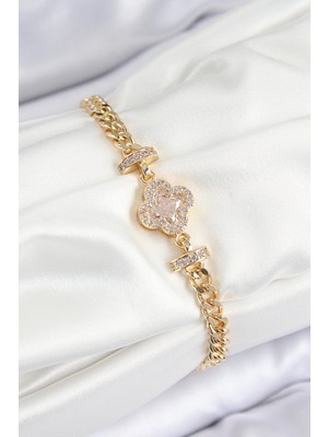 Ayder Timya Pirinç Zirkon Taşlı Yonca Model Gold Renk Kadın Bileklik (Timya/1395) 193362