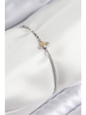 Ayder Timya Pirinç Zirkon Taşlı Arı Model Ezme Zincir Gümüş Renk Kadın Bileklik (Timya/1395) 193423