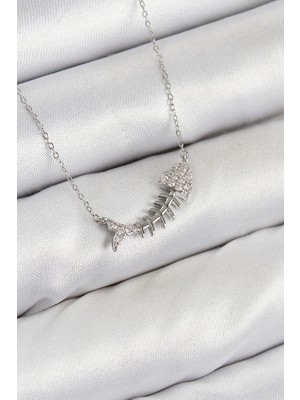 Ayder Timya Pirinç Zirkon Taşlı Balık Kılçığı Model Gümüş Renk Kadın Kolye (Timya/1395) 193524