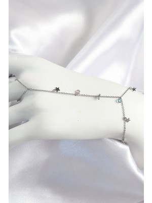 Ayder Timya Pirinç Renkli Zirkon Taşlı Sallantılı Yıldızlı Model Gümüş Renk Kadın Şahmeran (Timya/1395) 193409