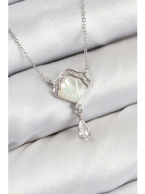 Ayder Timya Pirinç Zirkon Taşlı İstiridye Model Gümüş Renk Kadın Kolye (Timya/1395) 193525