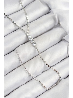 Ayder Timya Pirinç Zirkon Taşlı Ezme Zincirli Model Gümüş Renk Y Kolye 193650