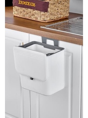 15 Litre Fonksiyonel Kapaklı Banyo ve Mutfak Tezgahüstü Çöp Kovası Dolap ve Duvar Aparatlı 15 Lt.,yerden Tasarruflu Lavabo Altı Veya Dolap Kapısı Için Kapasiteli Mutfak Çöp Kovası,askılı (Beyaz)