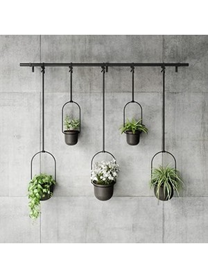 Triflora Vazo, Asma Çiçek Saksısı, Duvar Vazosu, Duvar ve Tavan Montajı Için Çiçek Askısı, 5'li Set, Siyah