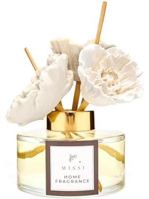 150 ml Seramik Çiçek Taşlı Bambu Çubuklu Vanilya Sandal Oda Kokusu