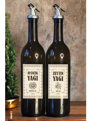 Yağ Şişesi Seti 2'li, 750 ml Zeytinyağı & Ayçiçek Yağı Dispenseri, Su Geçirmez Etiketli, Sızdırmaz Otomatik Dökme Başlıklı, Şık & Dayanıklı Yağlık Yağdanlık Set