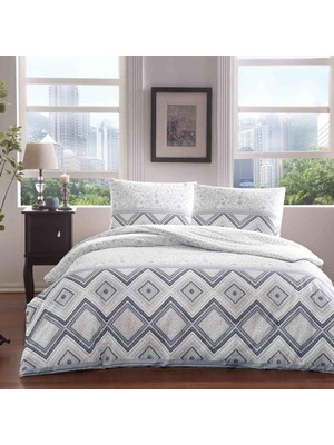 Perry Ranforce Geometrik DESENLI%100 Pamuk Nevresim Takımı, Lacivert, Çift Kişilik (Nevresim: 200X220 Cm/çarşaf: 240X260 cm / 2 Adet Yastık Kılıfı: 50X70 Cm)