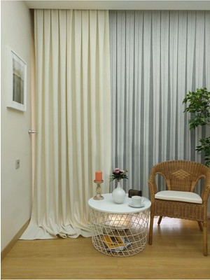 Ekru Düz Renk Fon, Pilesiz Düz Dikim, Tek Kanat 70 x 270 cm