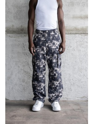 Machinist Erkek Baggy Desenli Kargo Jean Pantolon Siyah