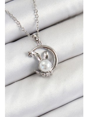 Ayder Timya 316L Çelik İnci Detaylı Hilal Tavşan Model Gümüş Renk Kadın Kolye (Timya/1395) 193219