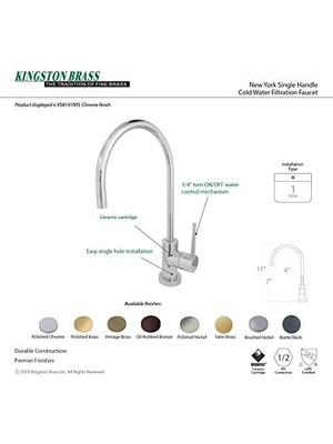KS8190NYL New York Su Filtrasyon Musluğu, Mat Siyah, 11,13 x 5,88 x 1,69