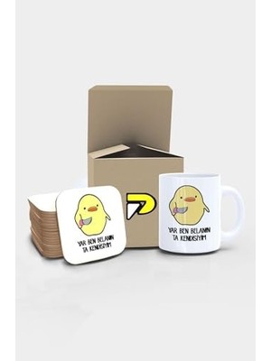 Belalı Civciv Yar Ben Belanın Ta Kendisiyim Komik Tasarımlı Baskılı Kupa Bardak Seti, Eğlenceli Özel Hediye Mug