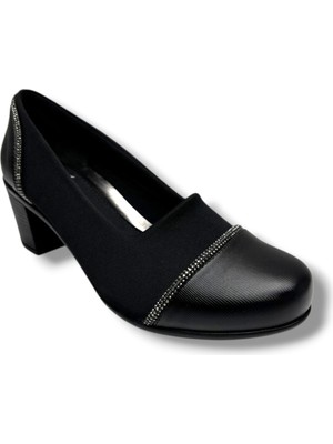 Otip Oi 260-26 Streçli Deri Şerit Taşlı Anatomik Kalın Orta Topuklu Kadın Ayakkabı