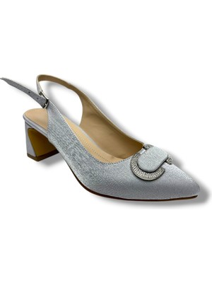 Desire Shoes Desire 472-26 Çizgili Saten Taşlı Kare Topuk Kadın Ayakkabı