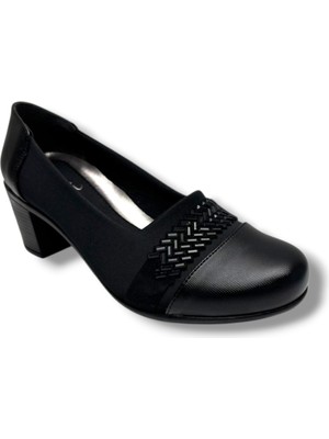 Otip Oi 270-26 Streçli Deri Taşlı Anatomik Kalın Orta Topuklu Kadın Ayakkabı