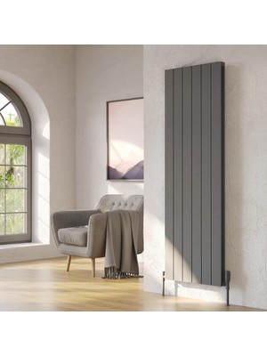 Lojimax Alüminyum Çift Panel Dikey Radyatör Kalsedon Double 1200 x 280 3  Dilim | Dokulu Antrasit Gri | Yüksek Isıl Güç | 5 Yıl Üretici Garantisi