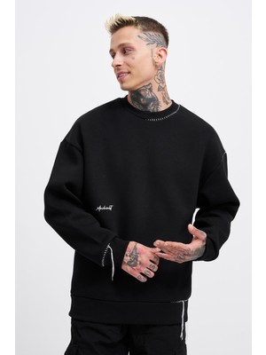 Machinist Erkek Blanket Stitch Sweatshirt Siyah