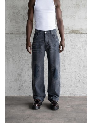 Machinist Erkek Yıpratmalı Efektli Baggy Jean Pantolon Siyah