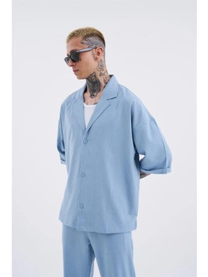 Machinist Erkek Striped Gömlek Açık Mavi