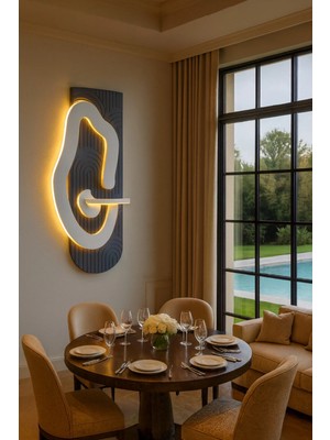 Evode Design Lüks Modern LED Duvar Dekoru – Raflı Tasarım – Uzaktan Kumandalı Ambiyans Işığı (110X56CM)
