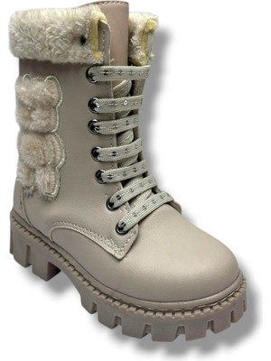 Labubu 273-26 Yağlı Deri Ayıcık Figürlü Içi Kürklü Fermuarlı Bağcıklı Kız Çocuk Bot 28-35