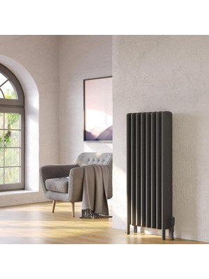 Lojimax Alüminyum Ayaklı Yatay Radyatör Grande Lux 700 x 1025 16  Dilim | Mat Siyah | Yüksek Isıl Güç | 5 Yıl Üretici Garantisi