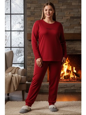 Remsa Büyük Beden Kadın Kadife Kumaş Pijama Takımı 13212 Kırmızı