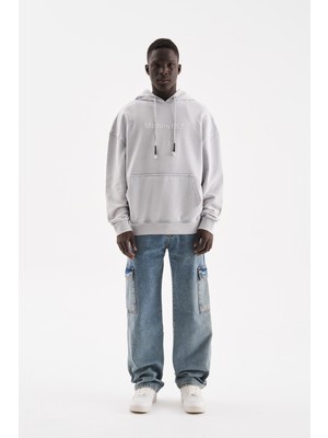 Machinist Erkek Yıkamalı Kargo Cepli Baggy Fit Jean Pantolon Efektli Mavi