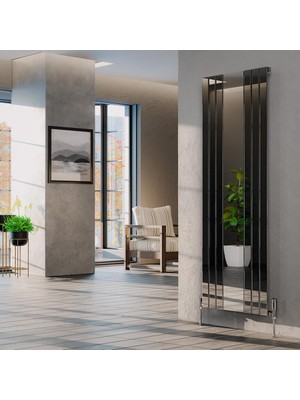 Lojimax Alüminyum Aynalı Dikey Radyatör Royal Mirror 1800 x 792 8  Dilim | Dokulu Siyah | Yüksek Isıl Güç | 5 Yıl Üretici Garantisi