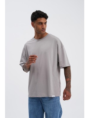 Machinist Erkek Basic Super Pamuklu Oversize Tişört Açık Gri