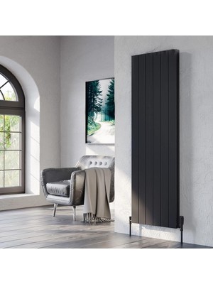 Lojimax Alüminyum Çift Panel Dikey Radyatör Kalsedon Double 1800 x 565 6  Dilim | Dokulu Siyah | Yüksek Isıl Güç | 5 Yıl Üretici Garantisi