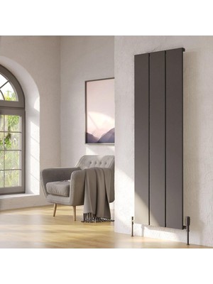 Lojimax Alüminyum Dekoratif Radyatör Nish 1800 x 608 3  Dilim | Dokulu Antrasit Gri | Yüksek Isıl Güç | 5 Yıl Üretici Garantisi