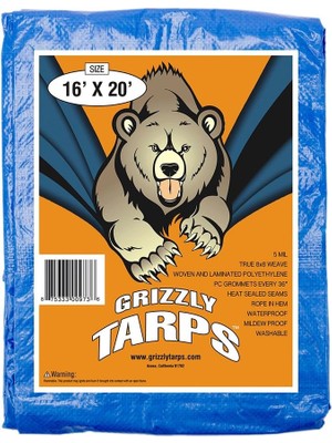 Tarafından Grizzly Tarps 16' x 20' Büyük Çok Amaçlı Su Geçirmez Ağır Hizmet Tipi Poli Tarp Grometli Her 36 Inç, 8x8 Dokuma, 5 Mil Kalınlığı, Ev, Tekneler, Arabalar, Kamp, Kılıf Için,