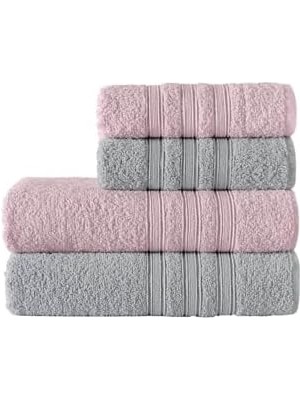 Pamuklu 50X90-70X140 cm 4'lü Banyo Havlu Seti (Pembe)