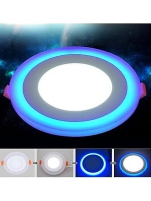 2 Adet Çift Renkli Hero LED Panel 3+3 Watt Dış Çapı 10 cm Mavi-Beyaz Iki Renkli Tavan Spot Lambası