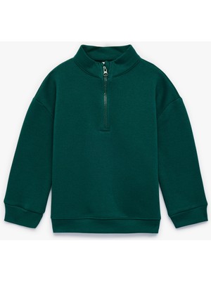 Koton Pamuklu Uzun Kollu Yarım Fermuarlı Dik Yaka Sweatshirt