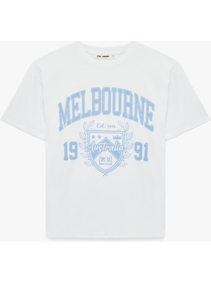 Koton Rahat Kalıp Pamuklu Kısa Kollu Bisiklet Yaka Baskılı Tişört