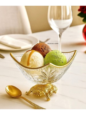 Akdeniz Home Gold Yaldızlı Metal Ayaklı Cam Kare Şekerlik