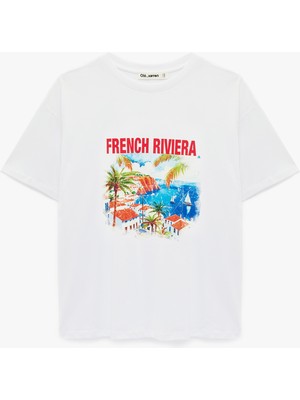 Koton Pamuklu Kısa Kollu Bisiklet Yaka Baskılı Tişört