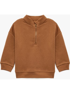 Koton Pamuklu Uzun Kollu Yarım Fermuarlı Dik Yaka Sweatshirt