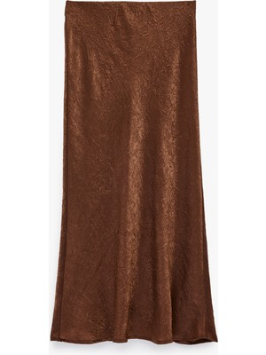 Koton Balık Kesim Slim Fit Midi Boy Dokulu Saten Etek