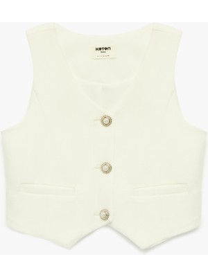 Koton V Yaka Düğme Detaylı Kolsuz Yelek
