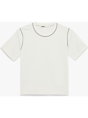 Koton Çizgi Detaylı Kısa Kollu Bisiklet Yaka Triko Kazak