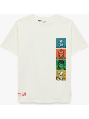 Koton Marvel Baskılı Kısa Kollu Bisiklet Yaka Pamuklu Lisanslı Tişört