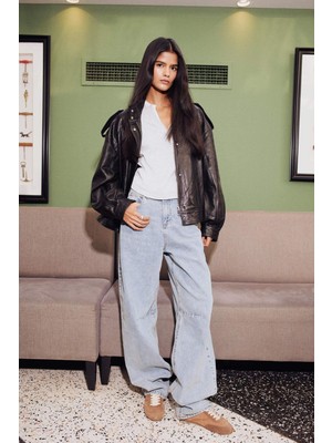 DeFacto Baggy Fit Yüksek Bel Uzun Jean Yıkamalı Pantolon E9164AX25AU